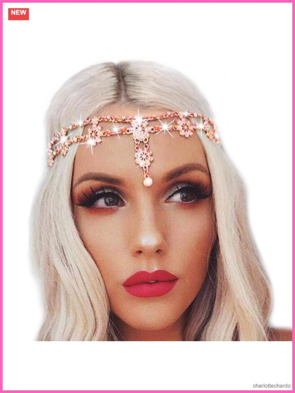 Crystal Pearl Floral Bridal Head Chain Wedding Hair Accessory for Women